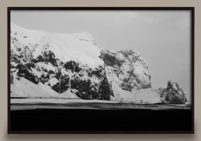 black and white glacier photograph