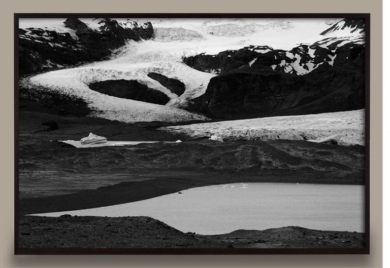 black and white snowy landscape photograph