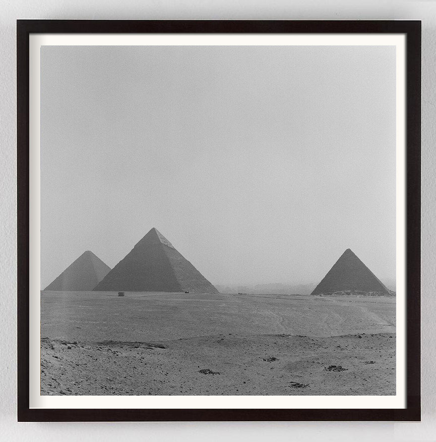 Black and White Photograph of the pyramids of Giza Egypt