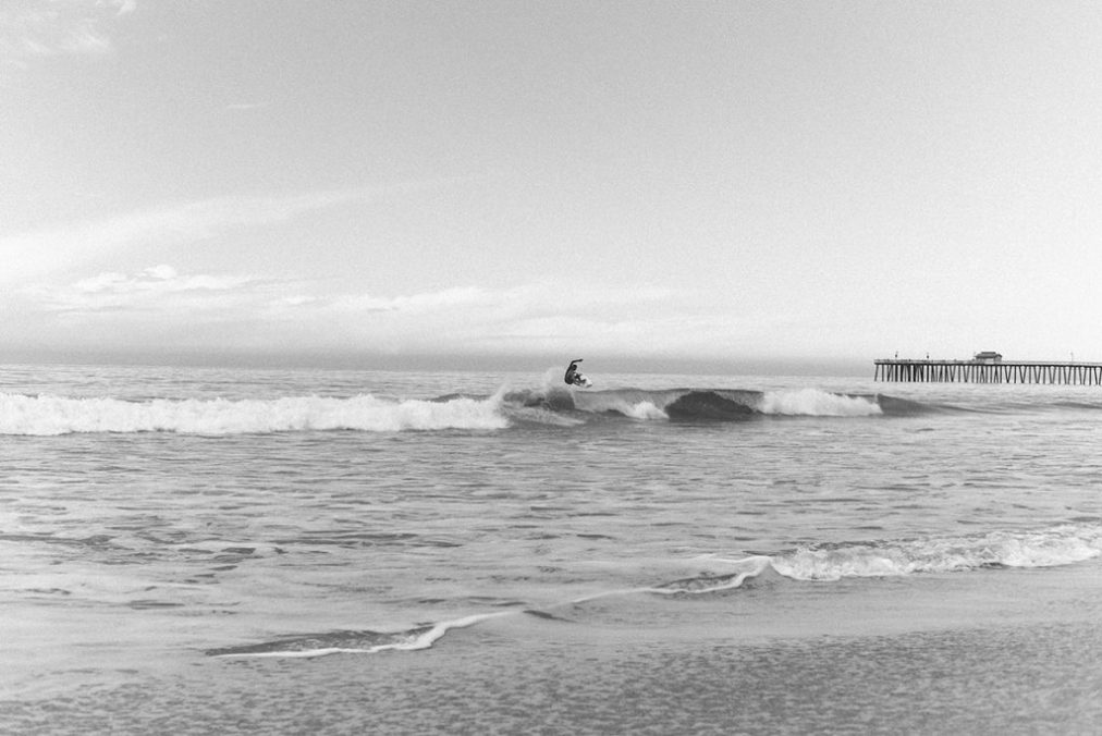 black and white surfer photo