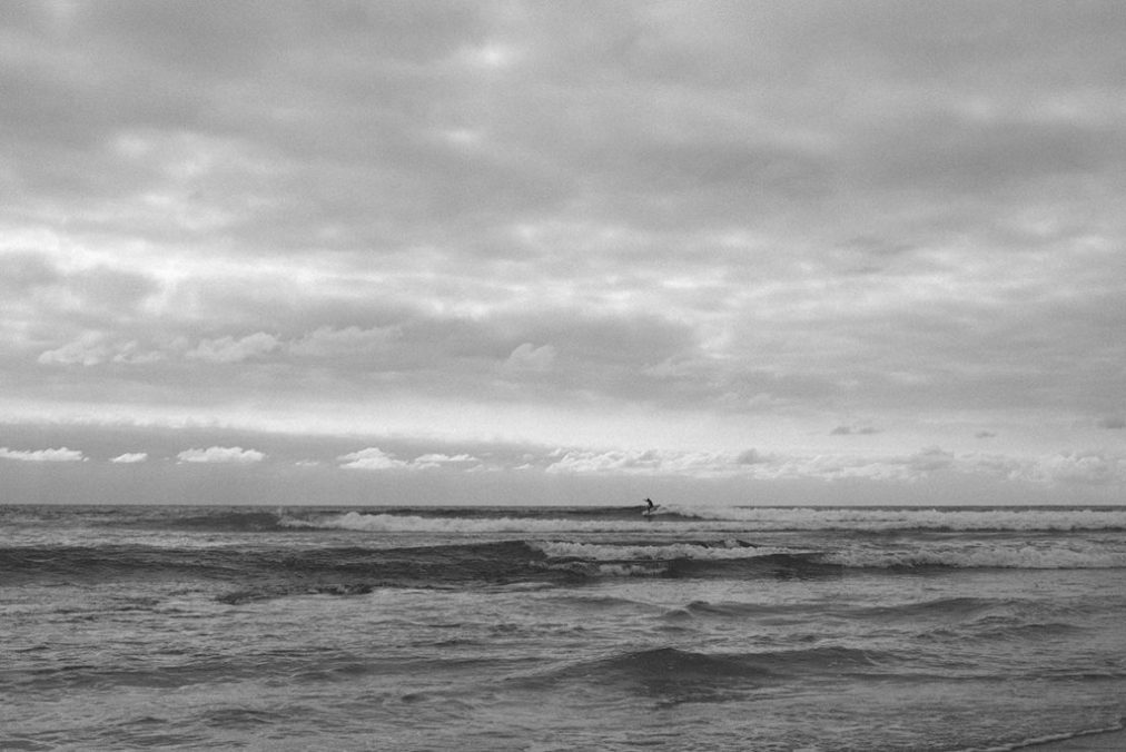 black and white surfer photo