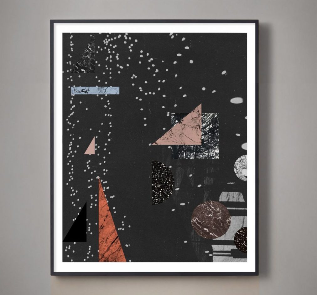 black and pink large abstract geometric collage print