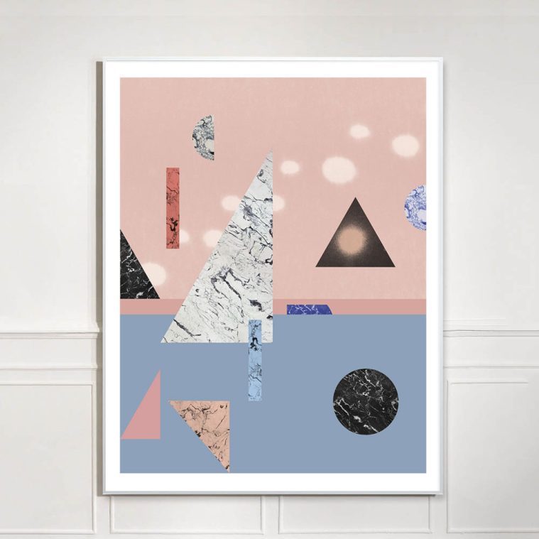 large pink and blue geometric art print