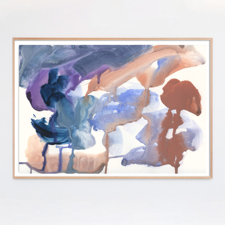 Blue, purple, orange, and terracotta abstract modern painting print