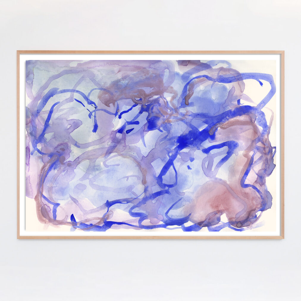 large bright blue purple and pink abstract painting print