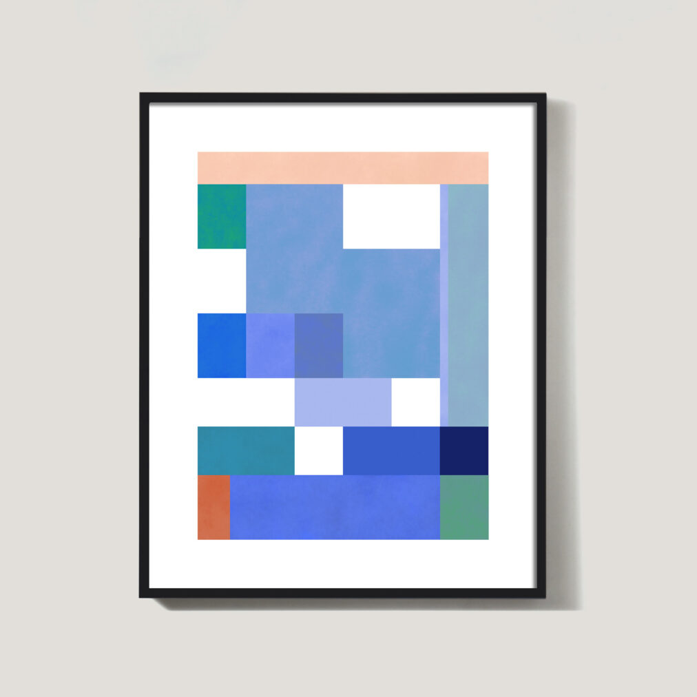 abstract geometric print in blues