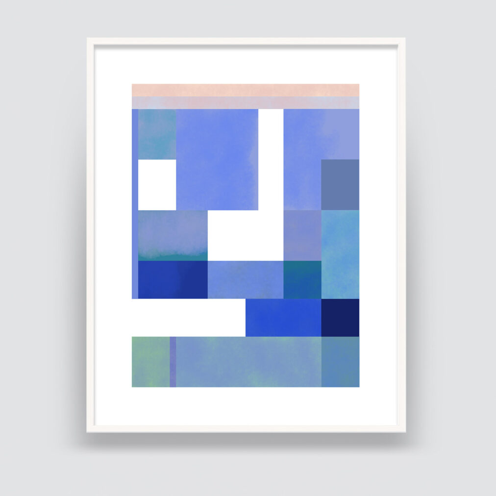 abstract geometric print in blue and purple