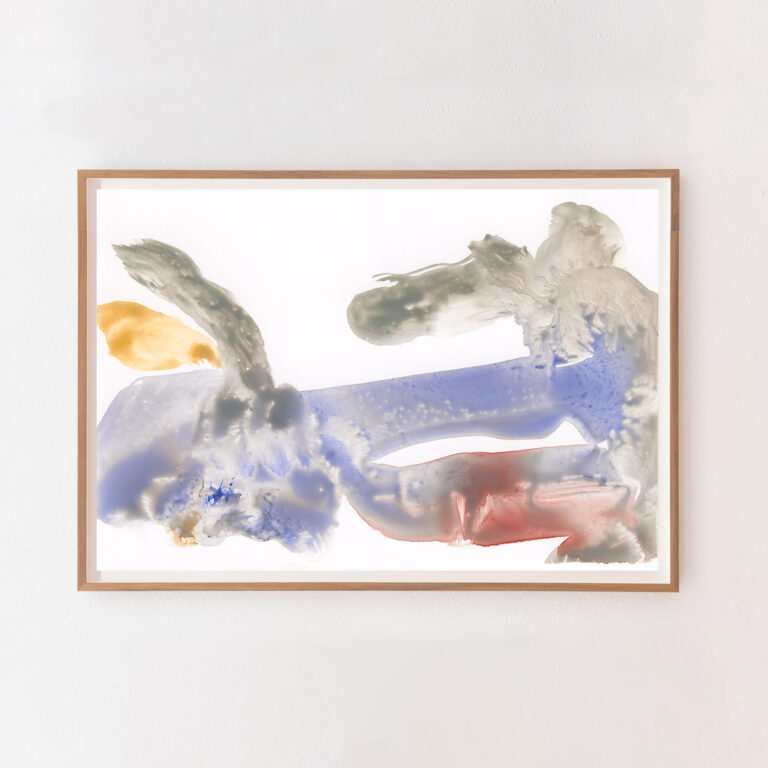 abstract art print with purple, red, yellow, and beige