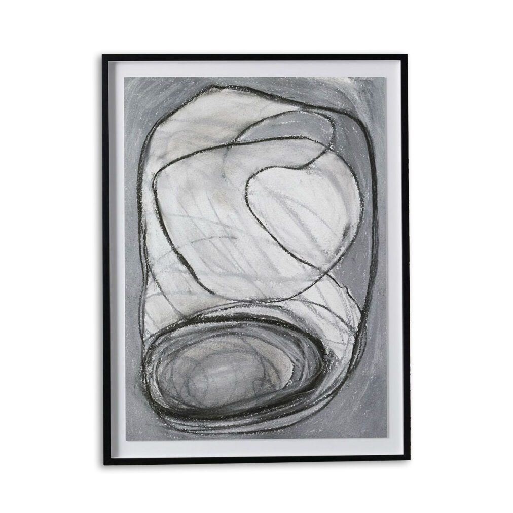 black and white charcoal abstract drawing print