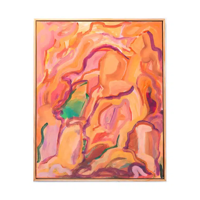 abstract midcentury modern painting in orange and pink